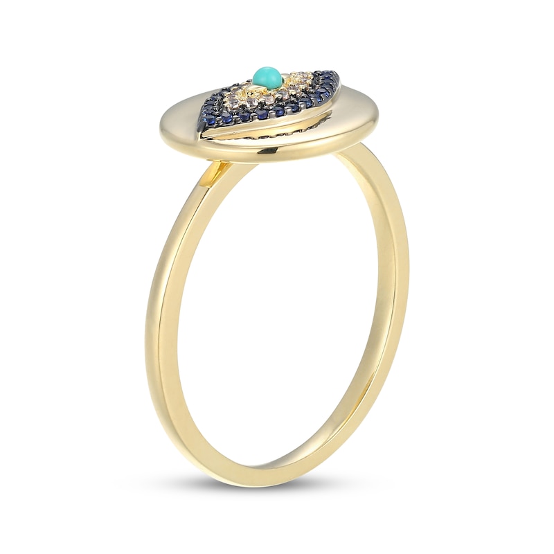 Main Image 2 of Turquoise, Blue & White Lab-Created Sapphire Evil Eye Ring 24K Yellow Gold Vermeil Sterling Silver