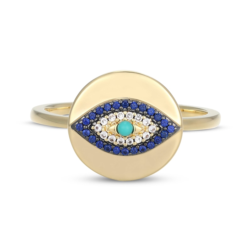 Main Image 3 of Turquoise, Blue & White Lab-Created Sapphire Evil Eye Ring 24K Yellow Gold Vermeil Sterling Silver
