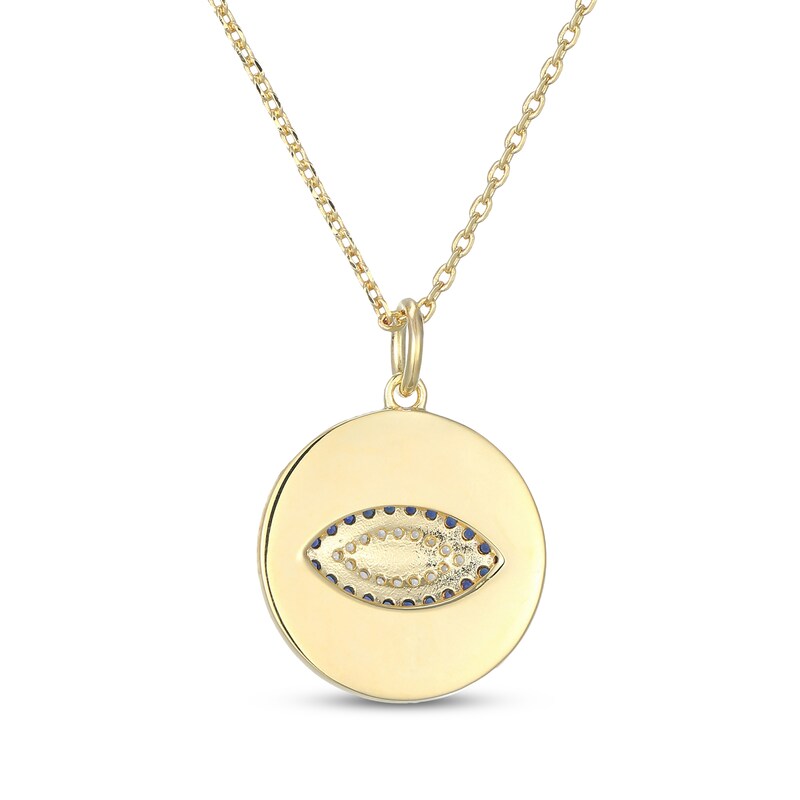 Main Image 3 of Turquoise, Blue & White Lab-Created Sapphire Evil Eye Medallion Necklace 24K Yellow Gold Vermeil Sterling Silver 18"
