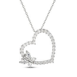 Marquise & Round-Cut White Lab-Created Sapphire Butterfly Heart Necklace Sterling Silver 18"