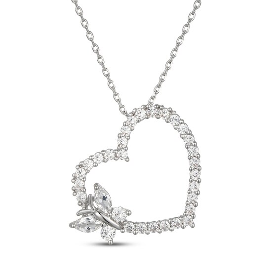 Marquise & Round-Cut White Lab-Created Sapphire Butterfly Heart Necklace Sterling Silver 18"