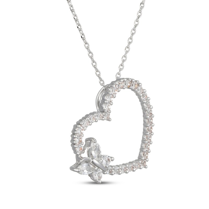 Main Image 2 of Marquise & Round-Cut White Lab-Created Sapphire Butterfly Heart Necklace Sterling Silver 18"