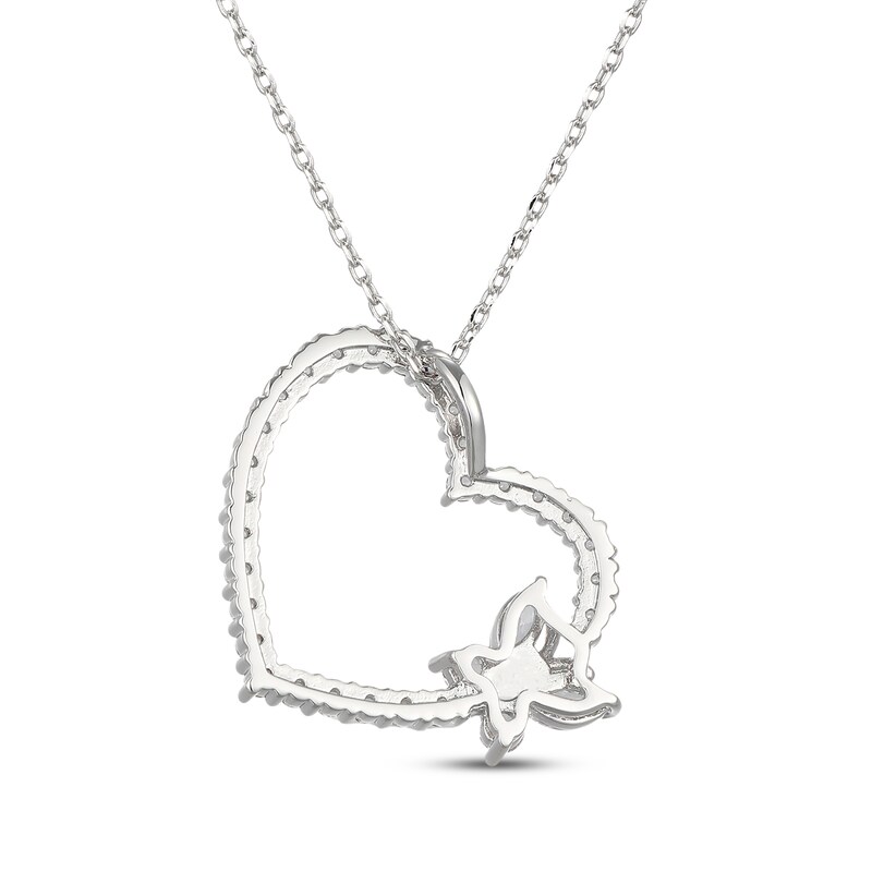Main Image 3 of Marquise & Round-Cut White Lab-Created Sapphire Butterfly Heart Necklace Sterling Silver 18"
