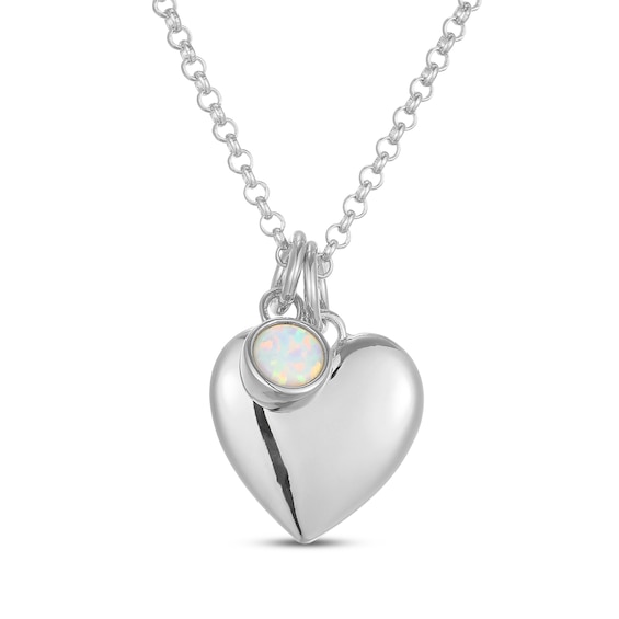 Lab-Created Opal & Puff Heart Charm Toggle Necklace Sterling Silver 18"
