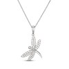 Thumbnail Image 1 of White Lab-Created Sapphire Tilted Dragonfly Necklace Sterling Silver 18"