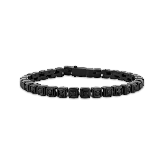 Men's Black Spinel Fashion Bracelet Black Ion-Plated Stainless Steel 8"
