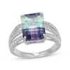 Thumbnail Image 1 of Emerald-Cut Natural Fluorite & White Lab-Created Sapphire Ring Sterling Silver