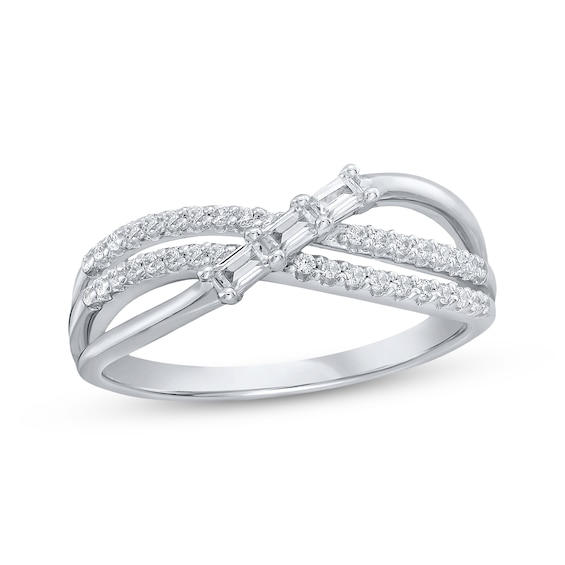 Baguette & Round-Cut Diamond Crossover Fashion Ring 1/4 ct tw Sterling Silver