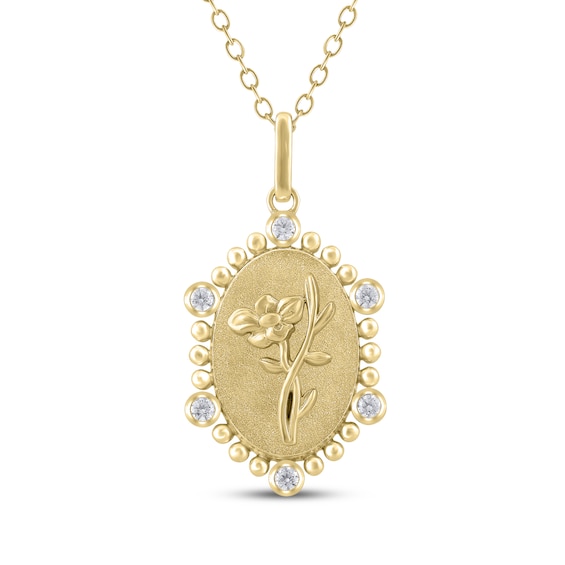 Poppy Birth Flower Diamond Necklace 1/10 ct tw 10K Yellow Gold 18"