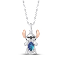 Disney Treasures Lilo & Stitch Lab-Created Opal and Diamond Accent Necklace Sterling Silver & 10K Rose Gold