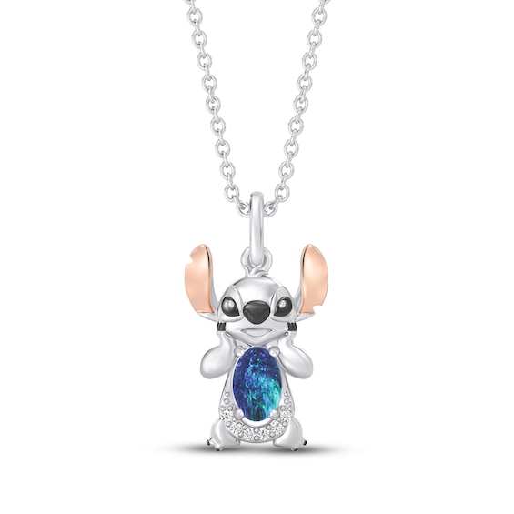 Disney Treasures Lilo & Stitch Lab-Created Opal and Diamond Accent Necklace Sterling Silver & 10K Rose Gold