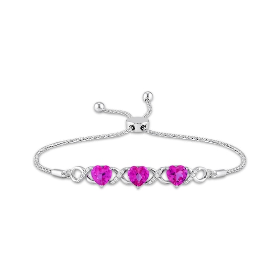 Heart-Shaped Pink Lab-Created Sapphire & White Lab-Created Sapphire Bolo Bracelet Sterling Silver