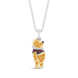 Disney Treasures Winnie the Pooh Citrine, Garnet & Diamond Accent Necklace Sterling Silver & 10K Yellow Gold 19"