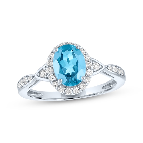 Oval-Cut Swiss Blue Topaz & White Lab-Created Sapphire Ring Sterling Silver