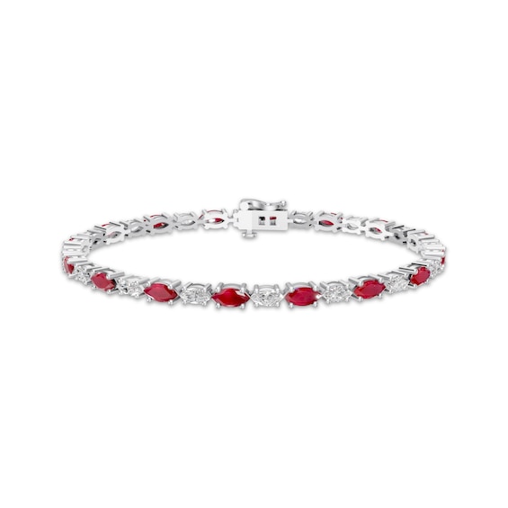 Marquise-Cut Lab-Created Ruby & White Lab-Created Sapphire Line Bracelet Sterling Silver 7.25"