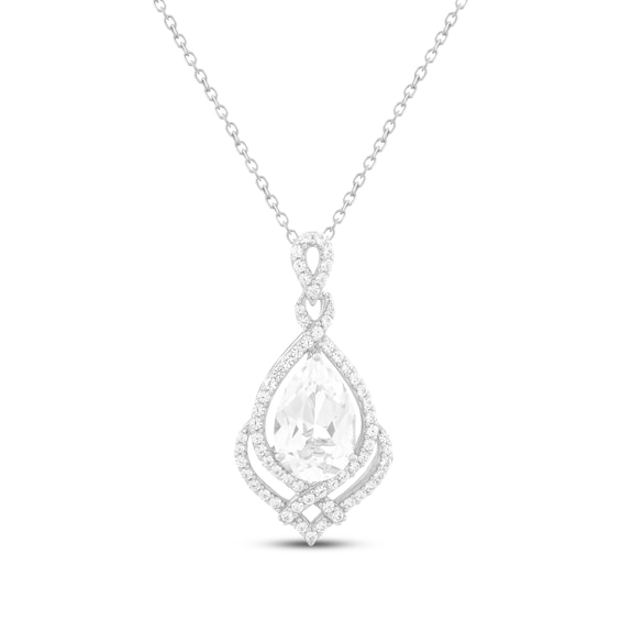 Pear-Shaped White Lab-Created Sapphire Necklace Sterling Silver 18"