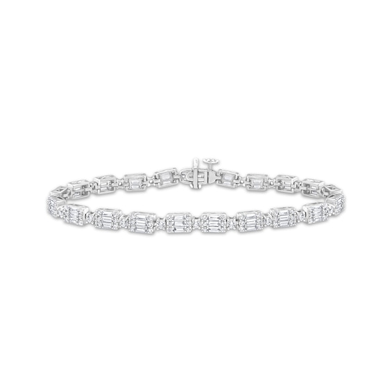 KAY Lab-Grown Diamonds Round & Baguette-Cut Link Bracelet 3 ct tw Sterling Silver 7"