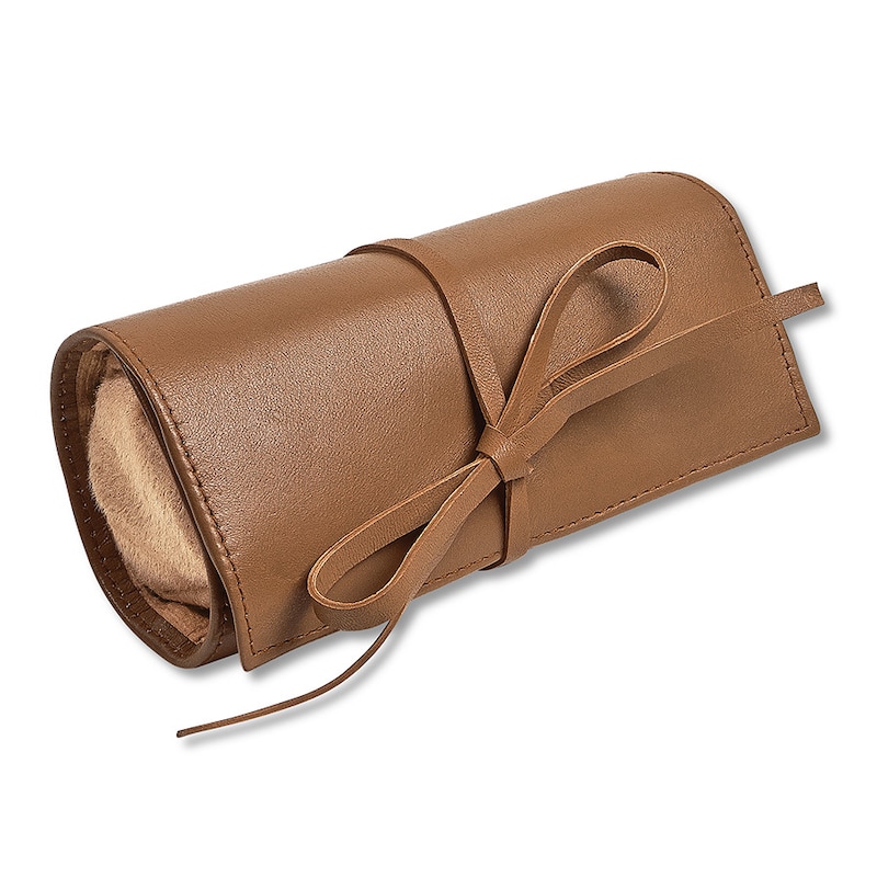 Jewelry Roll Travel Case Brown Leather, Jewelry Roll Leather
