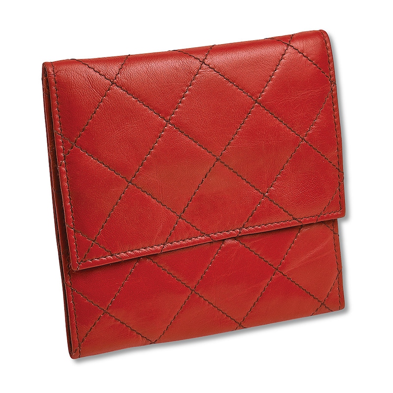 Main Image 1 of Quilted Jewelry Travel Case Red Leather