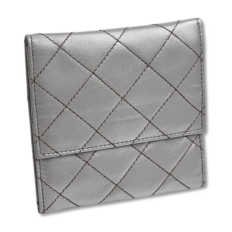 Quilted Jewelry Travel Case Silver-tone Leather