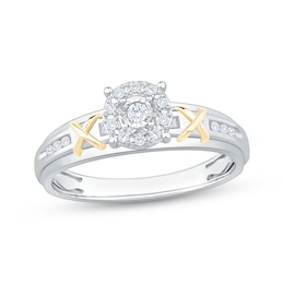 Adore Round-Cut Diamond Halo "X" Engagement Ring 1/8 ct tw 10K White Gold & 14K Yellow Gold Plating