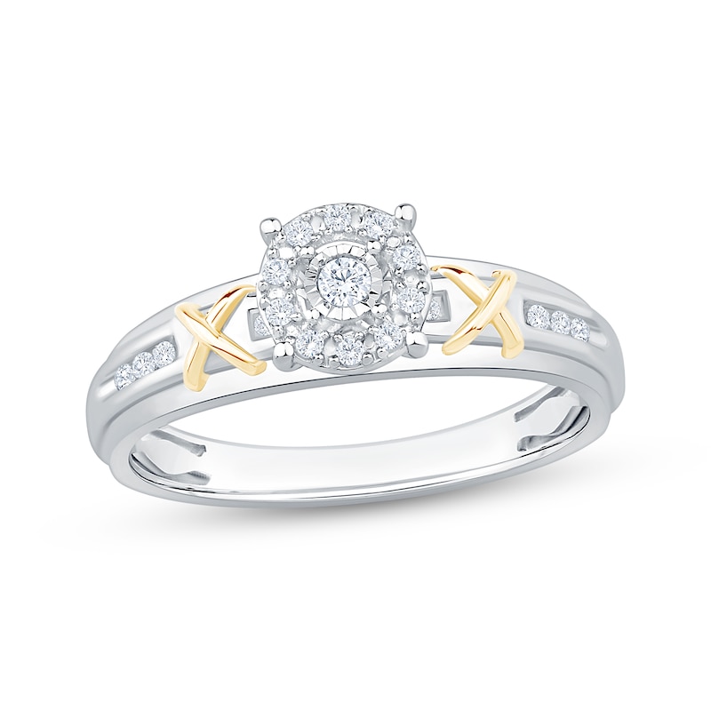 Main Image 1 of Adore Round-Cut Diamond Halo "X" Engagement Ring 1/8 ct tw 10K White Gold & 14K Yellow Gold Plating