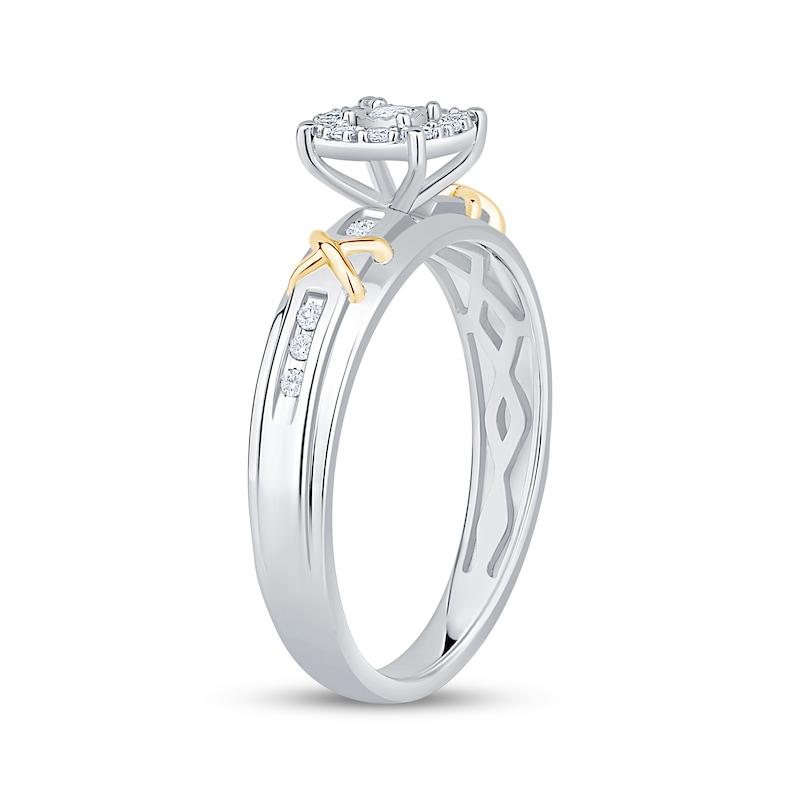 Main Image 2 of Adore Round-Cut Diamond Halo "X" Engagement Ring 1/8 ct tw 10K White Gold & 14K Yellow Gold Plating