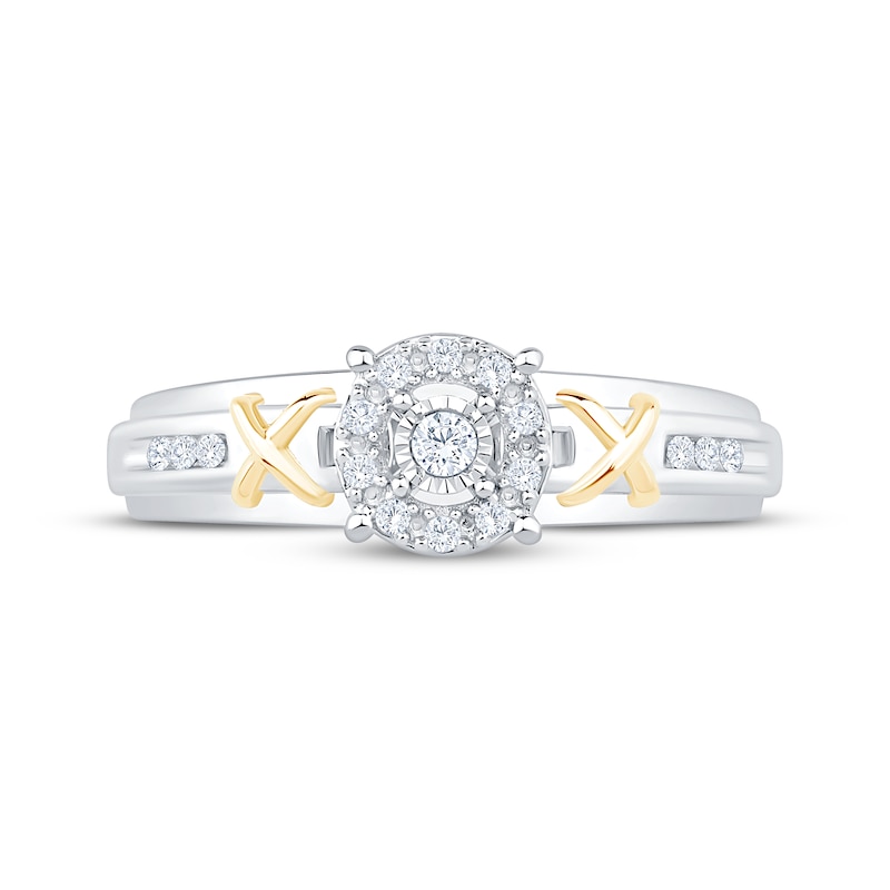 Main Image 3 of Adore Round-Cut Diamond Halo "X" Engagement Ring 1/8 ct tw 10K White Gold & 14K Yellow Gold Plating