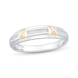 Adore Diamond "X" Wedding Band 1/20 ct tw 10K White Gold & 14K Yellow Gold Plating