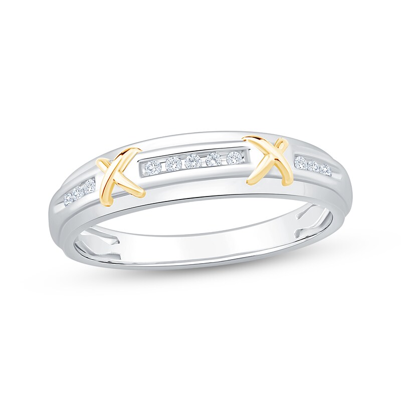 Main Image 1 of Adore Diamond "X" Wedding Band 1/20 ct tw 10K White Gold & 14K Yellow Gold Plating