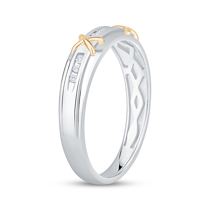 Main Image 2 of Adore Diamond "X" Wedding Band 1/20 ct tw 10K White Gold & 14K Yellow Gold Plating