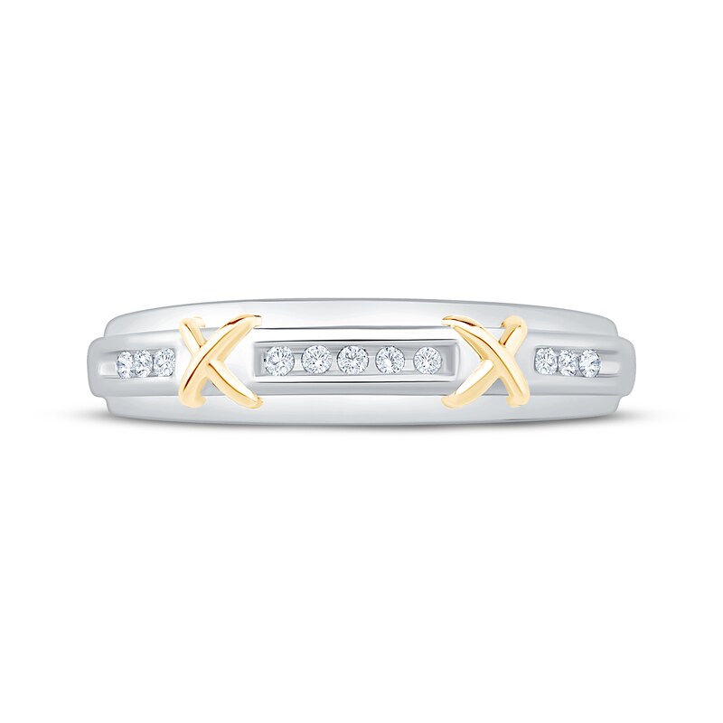 Main Image 3 of Adore Diamond "X" Wedding Band 1/20 ct tw 10K White Gold & 14K Yellow Gold Plating