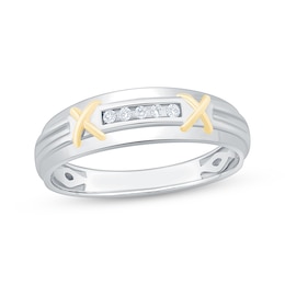 Adore Men's Diamond "X" Wedding Band 1/20 ct tw 10K White Gold & 14K Yellow Gold Plating