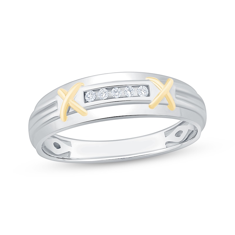 Main Image 1 of Adore Men's Diamond "X" Wedding Band 1/20 ct tw 10K White Gold & 14K Yellow Gold Plating