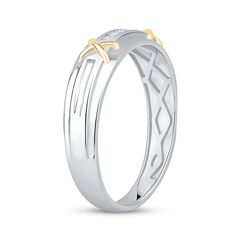 Main Image 2 of Adore Men's Diamond "X" Wedding Band 1/20 ct tw 10K White Gold & 14K Yellow Gold Plating
