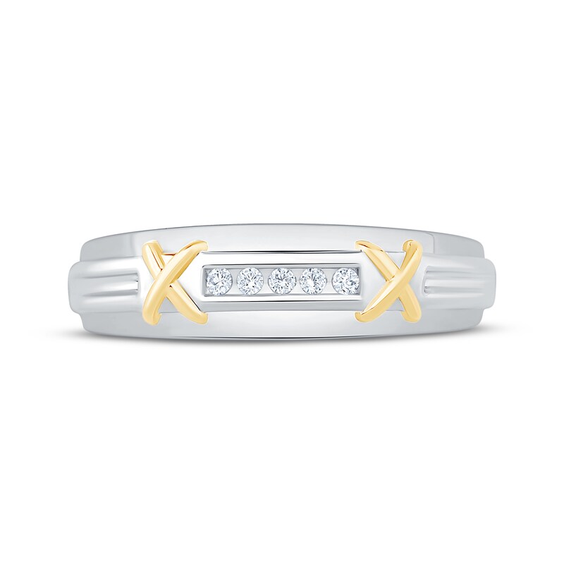 Main Image 3 of Adore Men's Diamond "X" Wedding Band 1/20 ct tw 10K White Gold & 14K Yellow Gold Plating
