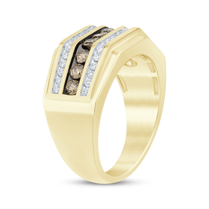 Main Image 2 of Men’s Brown & White Diamond Wedding Band 1 ct tw 10K Yellow Gold
