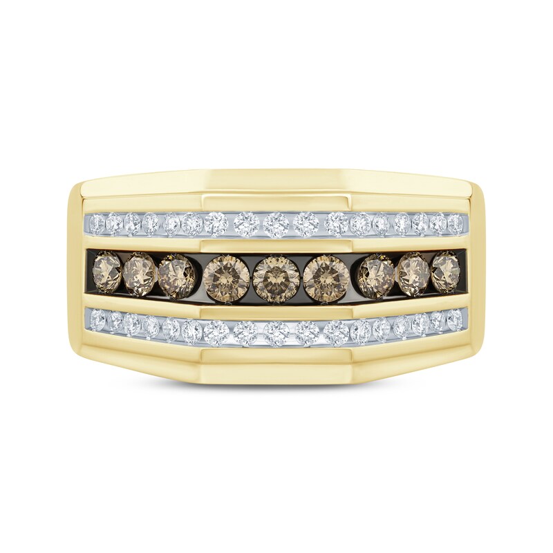 Main Image 3 of Men’s Brown & White Diamond Wedding Band 1 ct tw 10K Yellow Gold
