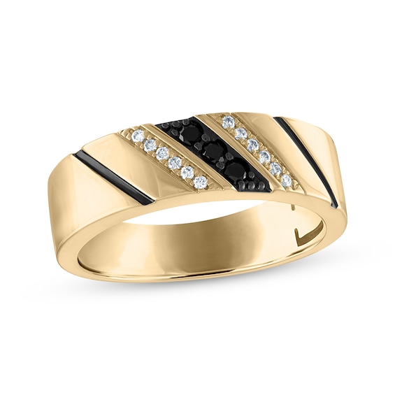 Men’s Black & White Diamond Wedding Band 1/6 ct tw 10K Yellow Gold
