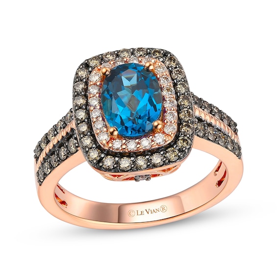 Le Vian Blue Topaz Ring 3/4 ct tw Diamonds 14K Strawberry Gold