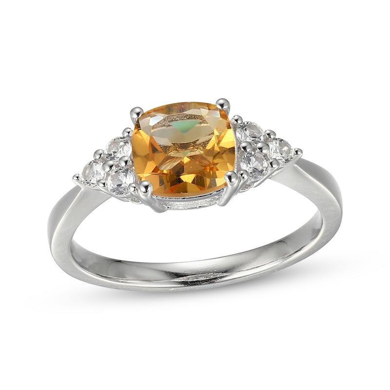 Main Image 1 of Cushion-Cut Citrine & White Lab-Created Sapphire Ring Sterling Silver