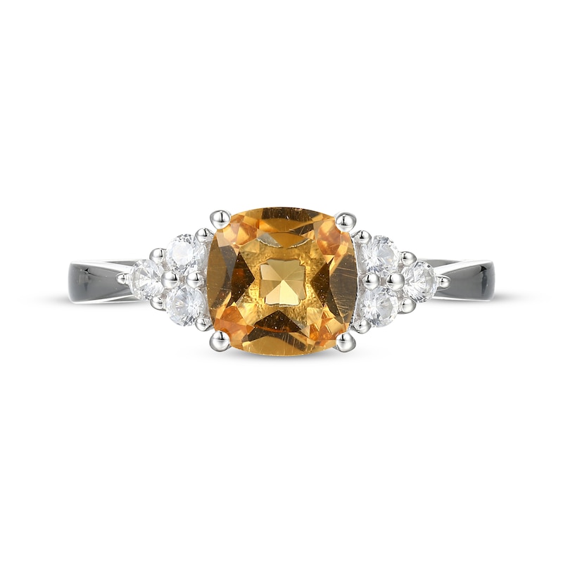 Main Image 3 of Cushion-Cut Citrine & White Lab-Created Sapphire Ring Sterling Silver