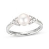 Thumbnail Image 1 of Cultured Pearl & White Lab-Created Sapphire Ring Sterling Silver