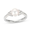 Thumbnail Image 0 of Cultured Pearl & White Lab-Created Sapphire Ring Sterling Silver