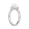 Thumbnail Image 2 of Cultured Pearl & White Lab-Created Sapphire Ring Sterling Silver