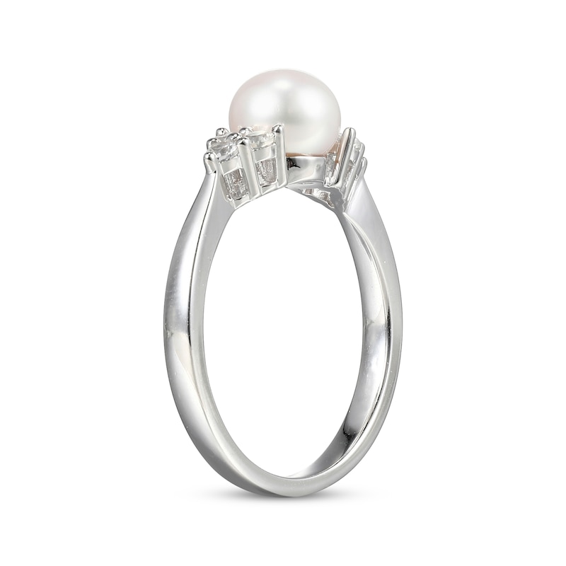 Cultured Pearl & White Lab-Created Sapphire Ring Sterling Silver