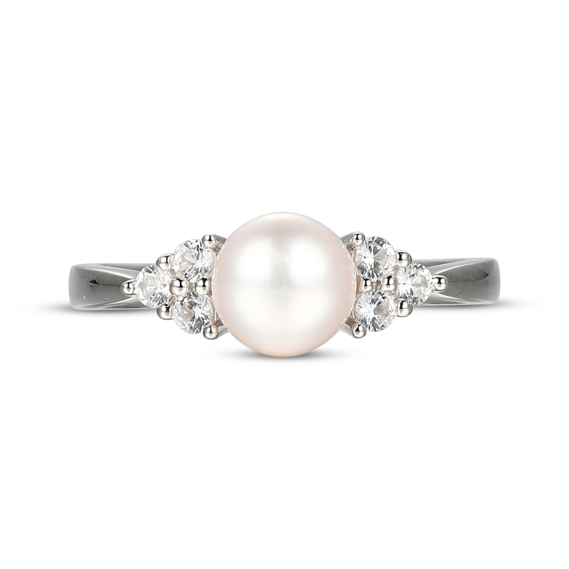 Main Image 3 of Cultured Pearl & White Lab-Created Sapphire Ring Sterling Silver