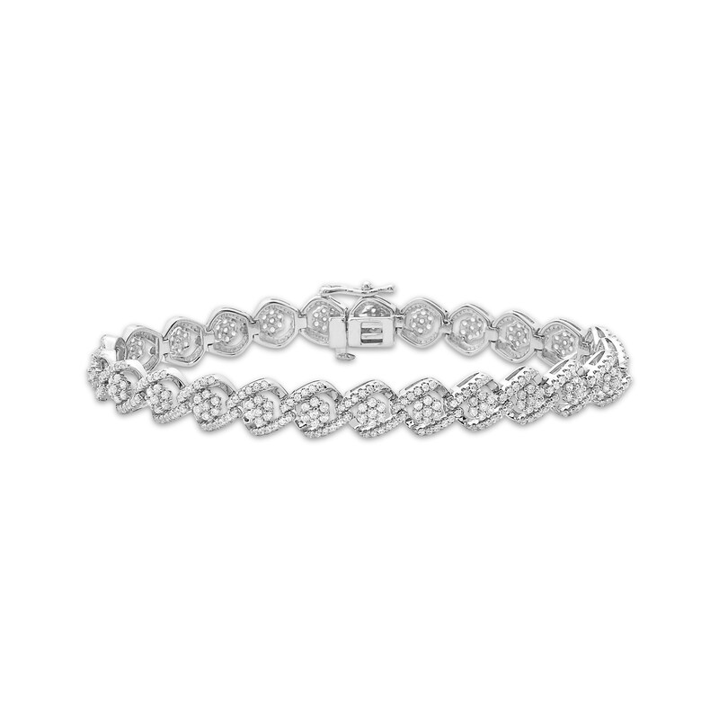 Diamond Flower Frame Link Bracelet 3 ct tw 10K White Gold 7"