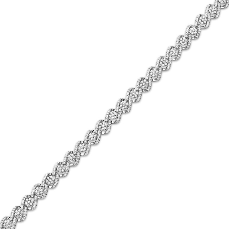 Diamond Flower Frame Link Bracelet 3 ct tw 10K White Gold 7"