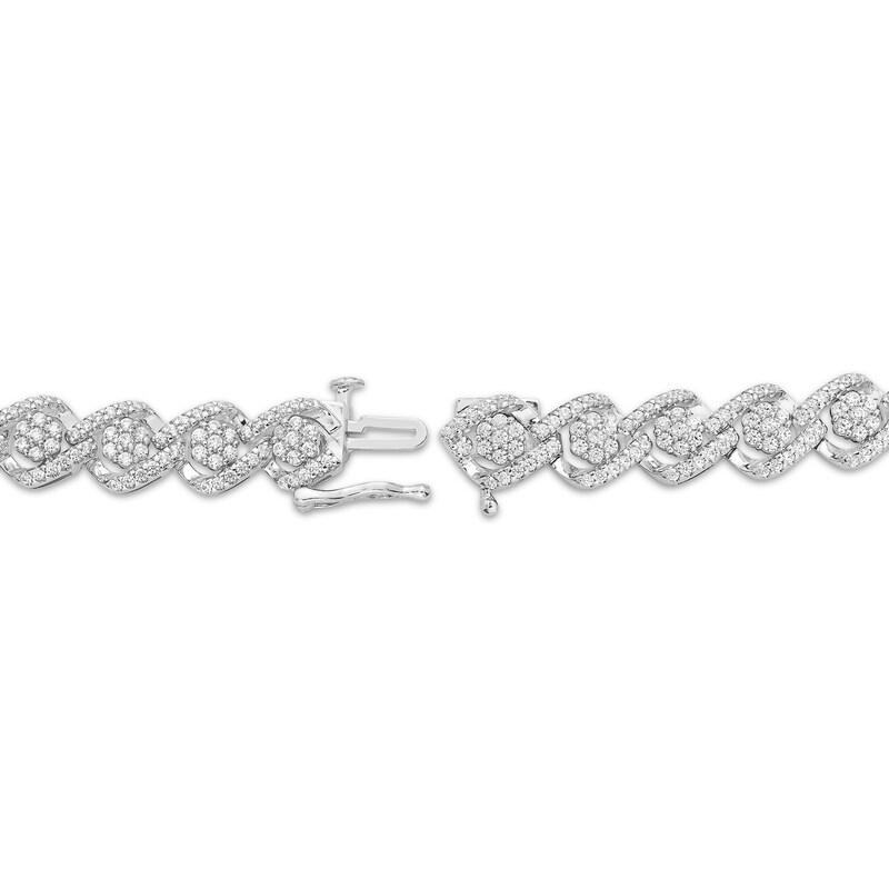 Diamond Flower Frame Link Bracelet 3 ct tw 10K White Gold 7"